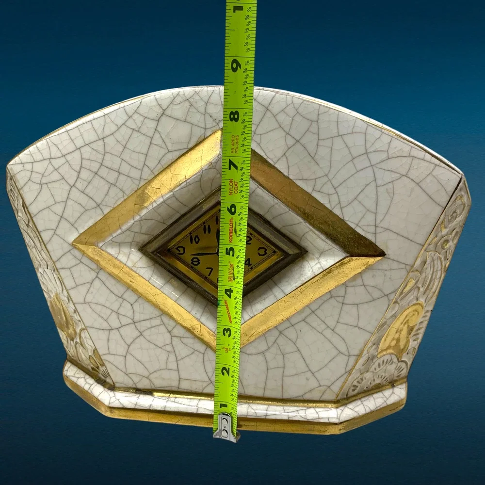Vintage Art Deco Style Mantel Clock Ceramic Gold Crazed Glaze Parts Repair